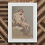 Study of a Male Nude - Edward Francis Burney Fine Art Print / Canvas White Framed Classical Male Figure Print Canvas Edward Francis Burney,