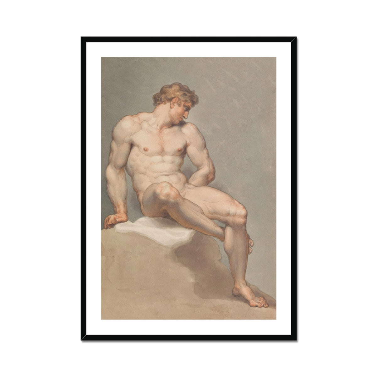 Study of a Male Nude - Edward Francis Burney Fine Art Print, Framed Nude Male Figure Study