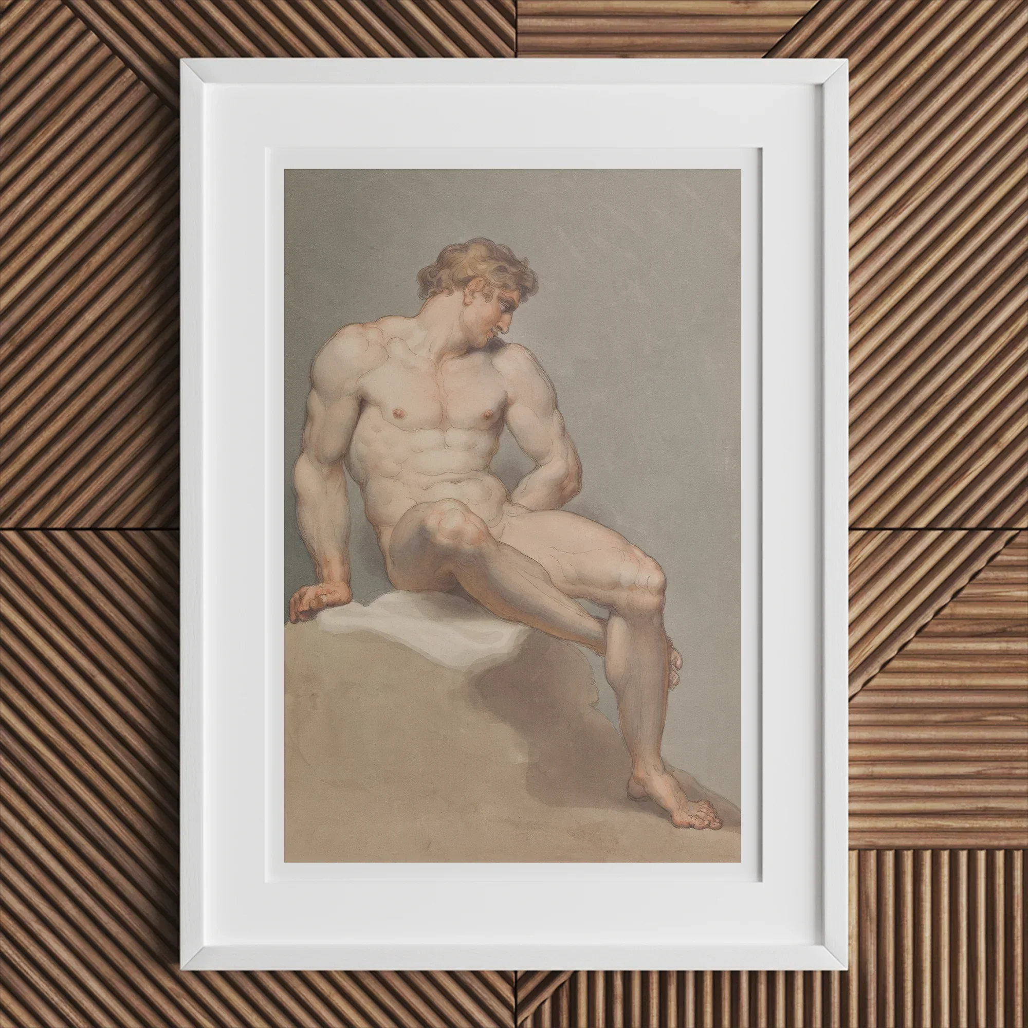 Study of a Male Nude - Edward Francis Burney Fine Art Print, Framed Nude Male Figure