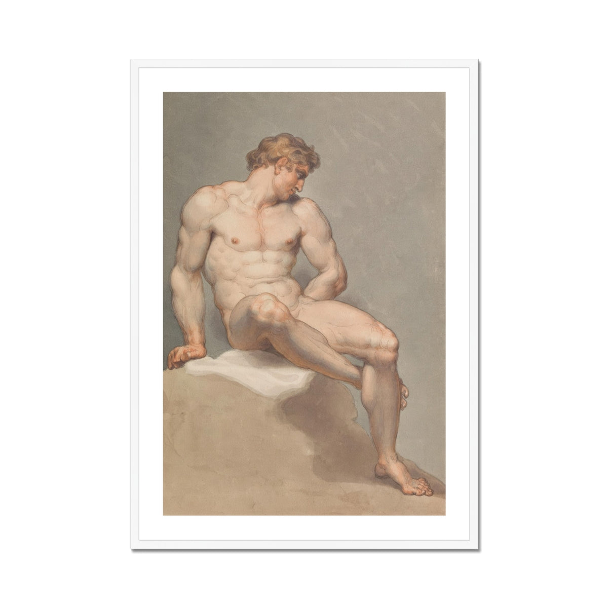 Study of a Male Nude - Edward Francis Burney Fine Art Print, Framed Nude Male Figure Study