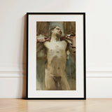 Estudio de figura masculina desnuda - John Singer Sargent impresión artística / Lienzo, 12x18’’ / 31x46cm / Marco negro / Paspartú, pósters, impresiones y visual