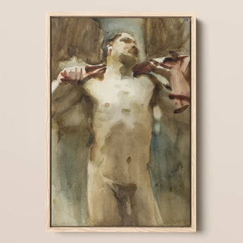 Estudio de figura masculina desnuda - John Singer Sargent impresión artística / Lienzo, 12x18’’ / 31x46cm / Marco natural, pósters, impresiones y obra visual, Toby