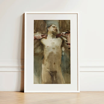 Estudio de figura masculina desnuda - John Singer Sargent impresión artística / Lienzo, 12x18’’ / 31x46cm / Marco blanco / Paspartú, pósters, impresiones y visual