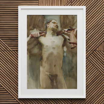 Estudio de figura masculina desnuda - John Singer Sargent impresión artística / Lienzo, 20x30’’ / 51x76cm / Marco blanco / Paspartú, pósters, impresiones y visual