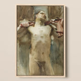 Study Male Nude Figure - John Singer Sargent Art Print / Canvas Watercolor Painting Arms Outstretched Framed, Prints