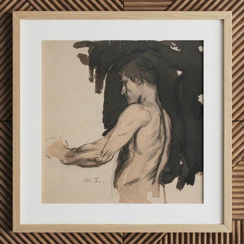 Study of a Naked Man - Magnus Enckell Art Print / Canvas, 12x12’’ / 31x31cm / Natural Frame / Matboard, Posters Prints & Visual Artwork,