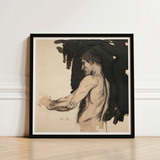 Black-framed Artwork Sketch Nude Male Figure Profile Dark Magnus Enckell, Naked Man, Reaches, Finnish Symbolist Generation, Three-quarter