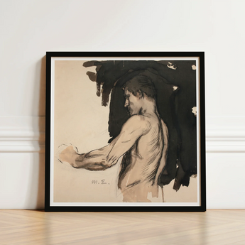Black-framed Artwork Sketch Nude Male Figure Profile Dark Magnus Enckell, Naked Man, Reaches, Finnish Symbolist Generation, Three-quarter