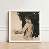 Framed Sketch Nude Male Figure Profile Rendered Soft Magnus Enckell, Naked Man, Reaches, Finnish Symbolist Generation, Three-quarter Rear