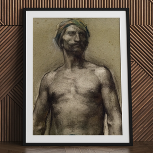 Studie van naakte man bij de tulband - Georges Desvallieres kunstdruk 