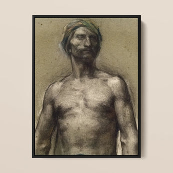 Studie eines nackten Mannes mit Turban – Georges Desvallieres Kunstdruck / Leinwand, 12x16’’ / 31x41cm / Schwarzer Rahmen, Poster, Drucke & visuelle