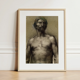 Study of Naked Man at the Turban - Georges Desvallieres Art Print / Canvas, 12x16’’ / 31x41cm / Natural Frame / Matboard, Posters Prints &