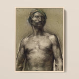Study of Naked Man at the Turban - Georges Desvallieres Art Print / Canvas, 12x16’’ / 31x41cm / Natural Frame, Posters Prints & Visual