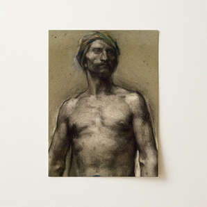 Study of Naked Man at the Turban - Georges Desvallieres Art Print / Canvas, Torso Emerging, Turban Streaked, Chalk’s Grainy Density