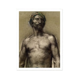 Study of Naked Man at the Turban - Georges Desvallieres Art Print, Charcoal Portrait Bare-chested Man Turban