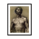 Study of Naked Man at the Turban Georges Desvallieres Art Print, Framed Dark Charcoal Style Portrait Bare Chested Man Turban