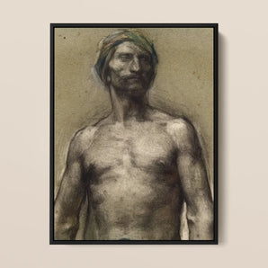 Study of Naked Man at the Turban - Georges Desvallieres Framed Canvas, Framed Charcoal Shirtless Man Head