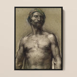 Study of Naked Man at the Turban - Georges Desvallieres Framed Canvas, Framed Charcoal Shirtless Man Head