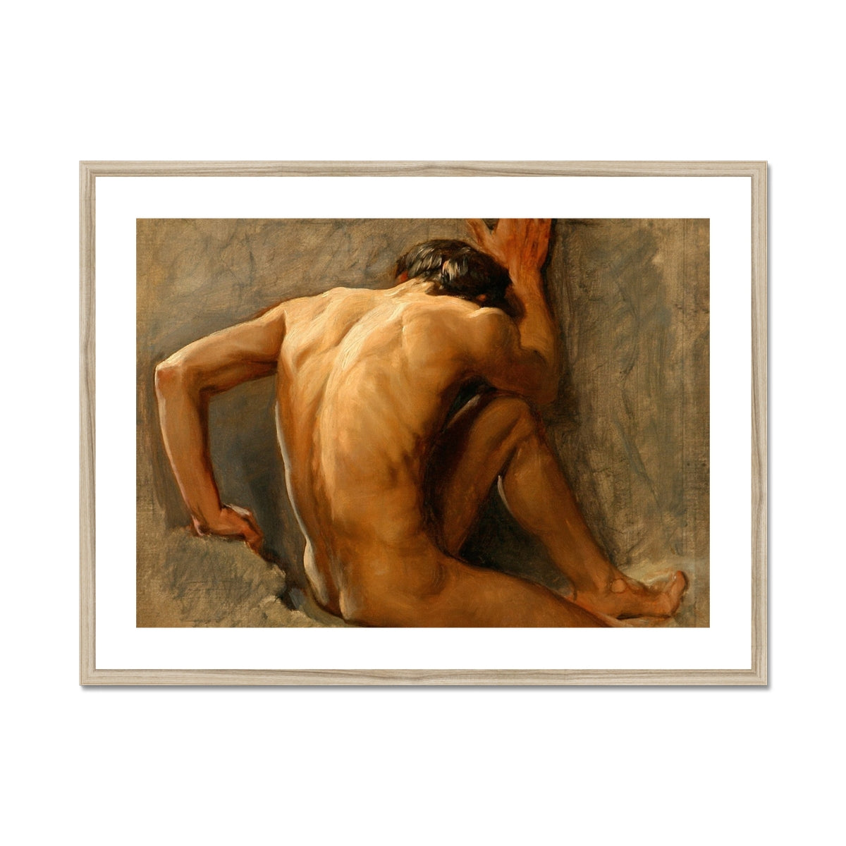 Study of a Nude Man - August Andreas Jerndorff Fine Art Print, Framed Nude Male Figure Painting
