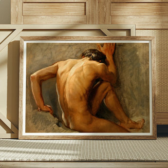 Study of a Nude Man - August Andreas Jerndorff Fine Art Print, Framed Nude Male Figure Painting
