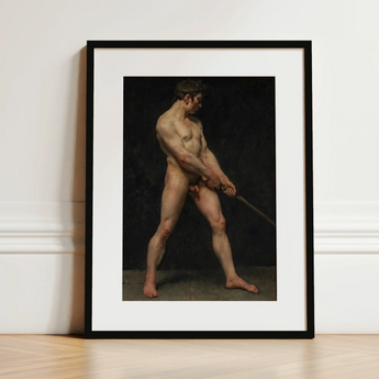 Study of a Nude Man - Follower Pierre Narcisse Guerin Art Print / Canvas Black-framed Muscular Male Figure Sword Striking, Raw Masculinity,