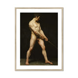 Study of a Nude Man - Follower Pierre Narcisse Guerin Art Print, Classical Academic Nude Figure Study Painting Male Staff
