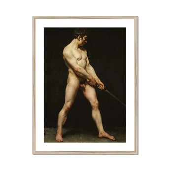 Study of a Nude Man - Follower Pierre Narcisse Guerin Art Print, Classical Academic Nude Figure Study Painting Male Staff