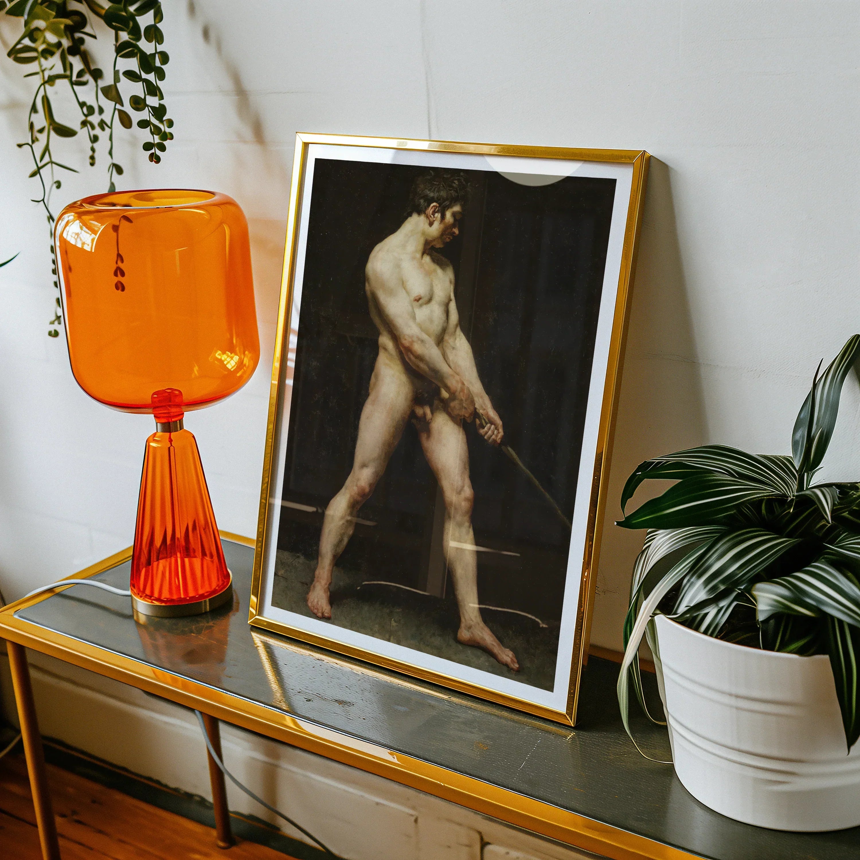 Study of a Nude Man Follower Pierre Narcisse Guerin Art Print, Framed Classical Nude Figure Study Painting Gold Frame
