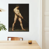 Study of a Nude Man - Follower Pierre Narcisse Guerin Framed Canvas, Classical Nude Male Figure Painting Sword Dark Background