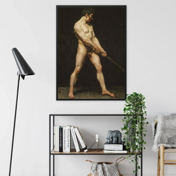 Study of a Nude Man - Follower Pierre Narcisse Guerin Framed Canvas, Classical Nude Male Figure Painting Sword Dramatic Pose
