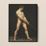 Study of a Nude Man - Follower Pierre Narcisse Guerin Framed Canvas, Classical Oil Painting Nude Male Figure Sword Dynamic