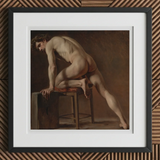 Study of a Nude Man - Gustave Courbet Art Print, 12x12’’ / 31x31cm / Black Frame / 2’’ Matboard, Framed Painting Male Nude