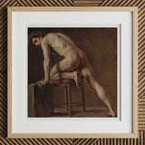 Study of a Nude Man - Gustave Courbet Art Print, 12x12’’ / 31x31cm / Natural Frame / 2’’ Matboard, Framed Oil Painting Male Nude