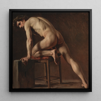 Estudio de un hombre desnudo - Lámina artística de Gustave Courbet / Lienzo, 12x12’’ / 31x31cm / Marco negro, pósters, impresiones y obra visual, Toby Leon