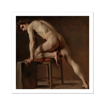 Study of a Nude Man - Gustave Courbet Art Print / Canvas Male Figure Dynamic Pose Wooden Chair Courbet’s, Naked Form, Capturing Raw