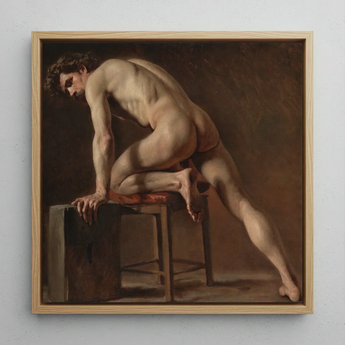 Study of a Nude Man - Gustave Courbet Art Print / Canvas Square-framed Oil Painting Male Figure Classical Pose Courbet’s, Naked Form,