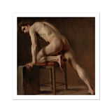 Study of a Nude Man - Gustave Courbet Art Print, Nude Male Figure Dynamic Pose Wooden Chair