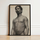 Study of a Black Man - Henry Ossawa Tanner Art Print / Canvas Black-framed Charcoal Sketch Bearded Pose Tanner’s Strokes, Figure Emerges,