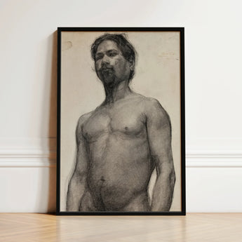 Study of a Black Man - Henry Ossawa Tanner Art Print / Canvas Black-framed Charcoal Sketch Bearded Pose Tanner’s Strokes, Figure Emerges,