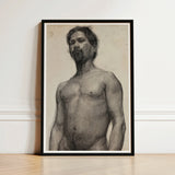 Study of a Black Man - Henry Ossawa Tanner Art Print / Canvas Black-framed Charcoal Sketch Bearded Pose Tanner’s Strokes, Figure Emerges,