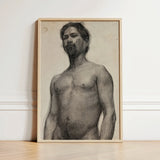 Study of a Black Man - Henry Ossawa Tanner Art Print / Canvas Framed Charcoal Sketch Bearded Pose Rendered Detailed Tanner’s Strokes,
