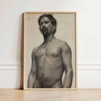 Study of a Black Man - Henry Ossawa Tanner Art Print / Canvas Framed Charcoal Sketch Bearded Pose Rendered Detailed Tanner’s Strokes,