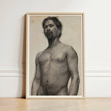 Study of a Black Man - Henry Ossawa Tanner Art Print / Canvas Framed Charcoal Sketch Bearded Light Wood Frame Tanner’s Strokes, Figure