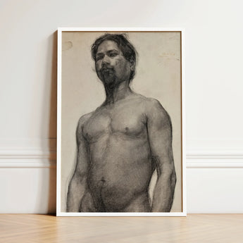 Study of a Black Man - Henry Ossawa Tanner Art Print / Canvas Framed Charcoal Sketch Nude Male Figure Detailed Textured Tanner’s Strokes,