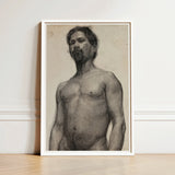 Study of a Black Man - Henry Ossawa Tanner Art Print / Canvas Framed Charcoal Sketch Bearded White Frame Tanner’s Strokes, Figure Emerges,