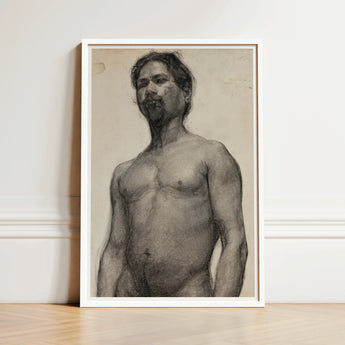 Study of a Black Man - Henry Ossawa Tanner Art Print / Canvas Framed Charcoal Sketch Bearded White Frame Tanner’s Strokes, Figure Emerges,