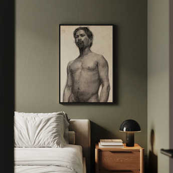 Study of a Black Man - Henry Ossawa Tanner Art Print / Canvas Black-framed Charcoal Sketch Portrait Bearded Neutral Tones Tanner’s Strokes,