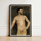 Study of a Male Model - Albert Edelfelt Fine Art Print / Canvas Framed Painting Muscular Bearded Man Classical Style Earthy Parisian, Ochre