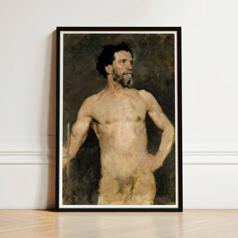 Study of a Male Model - Albert Edelfelt Fine Art Print / Canvas Framed Painting Muscular Bearded Man Classical Style Earthy Parisian, Ochre