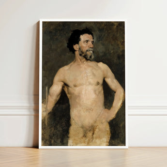 Study of a Male Model - Albert Edelfelt Fine Art Print / Canvas Framed Painting Muscular Bearded Man Classical Style Earthy Parisian, Ochre